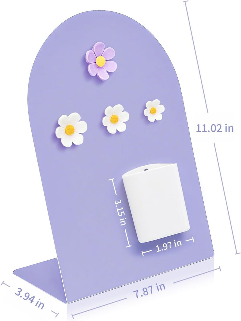 JoMeng Desk Magnetic Message Board, Metal Bulletin/Memo Board with Magnetic Pen Holder and Flower Pins with Stand, Souvenir/Photo Display Board for Home, Office, Dormitory, Apartment, 8 * 11Inch - Image 2